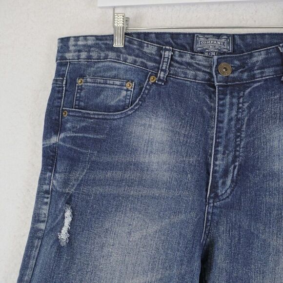Company 81 Stone Wash Wiskering Denim Blue Jeans 38/34 Mid Rise Factory Distress - Picture 4 of 8